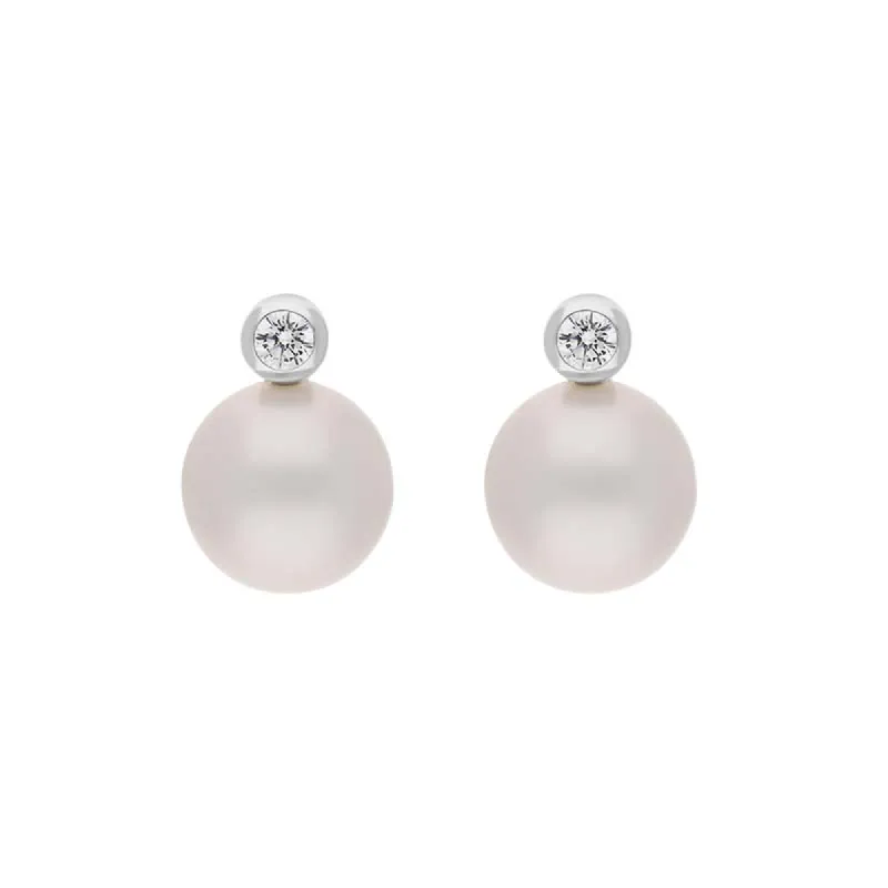18ct White Gold Diamond South Sea Pearl Stud Earrings sold by C.W. Sellors