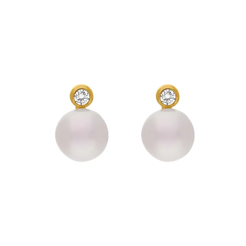 18ct Yellow Gold Diamond Akoya Pearl Stud Earrings sold by C.W. Sellors