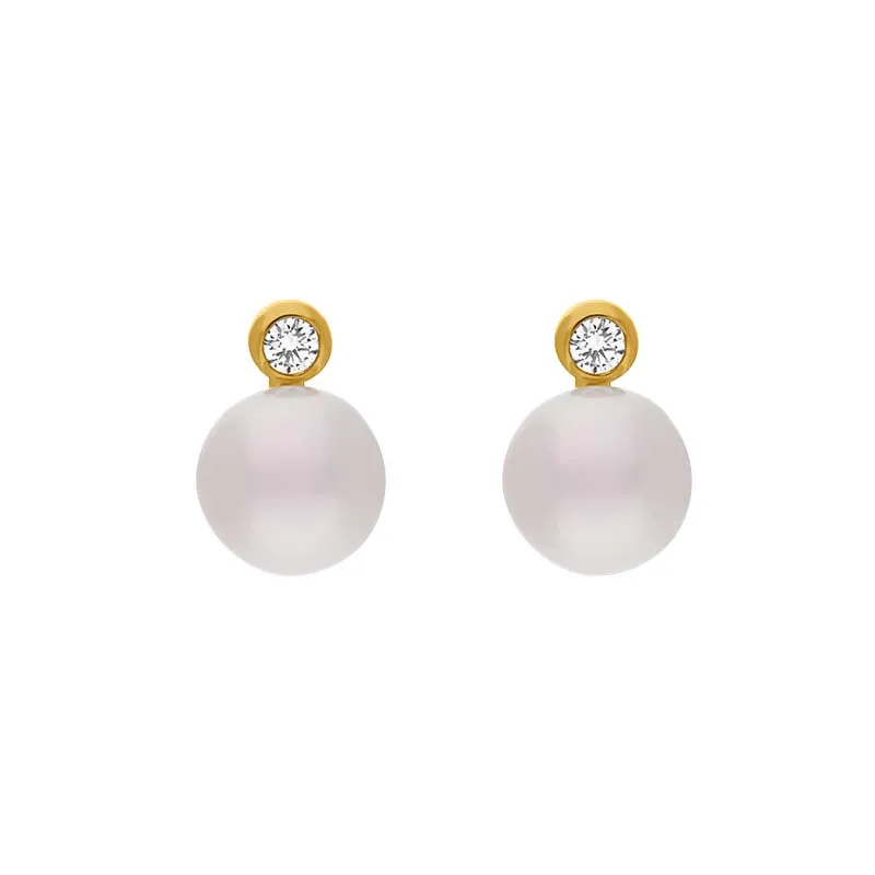 18ct Yellow Gold Diamond Akoya Pearl Stud Earrings sold by C.W. Sellors