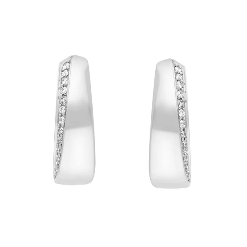 18ct White Gold Diamond 16mm Hoop Earrings sold by C.W. Sellors