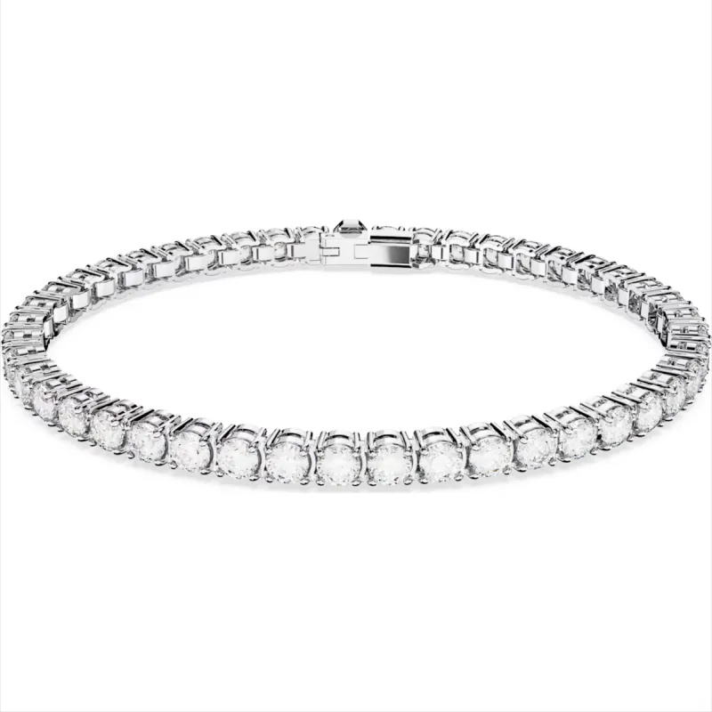 Swarovski Matrix Rhodium Plated Round White Crystal Tennis Bracelet sold by C.W. Sellors