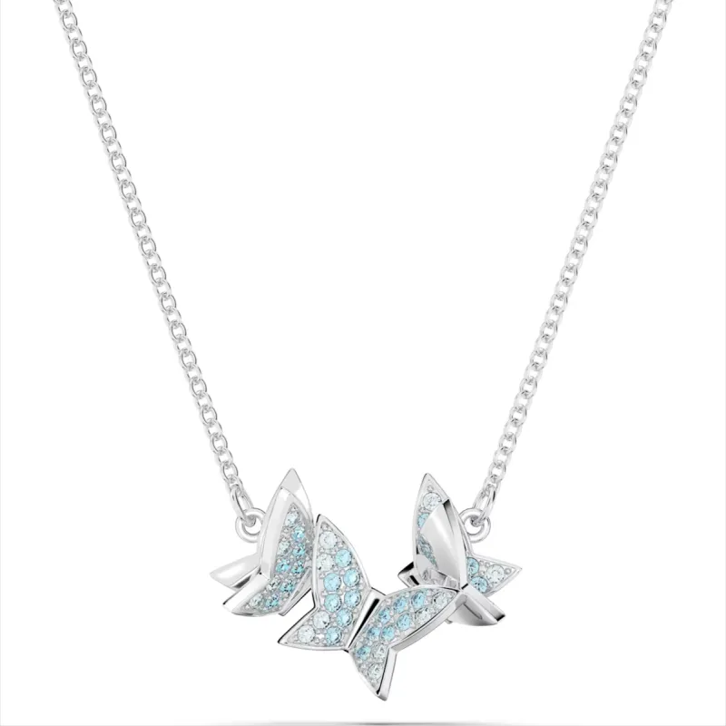 Swarovski Lilia Rhodium Plated Butterfly Blue Crystal Necklace sold by C.W. Sellors