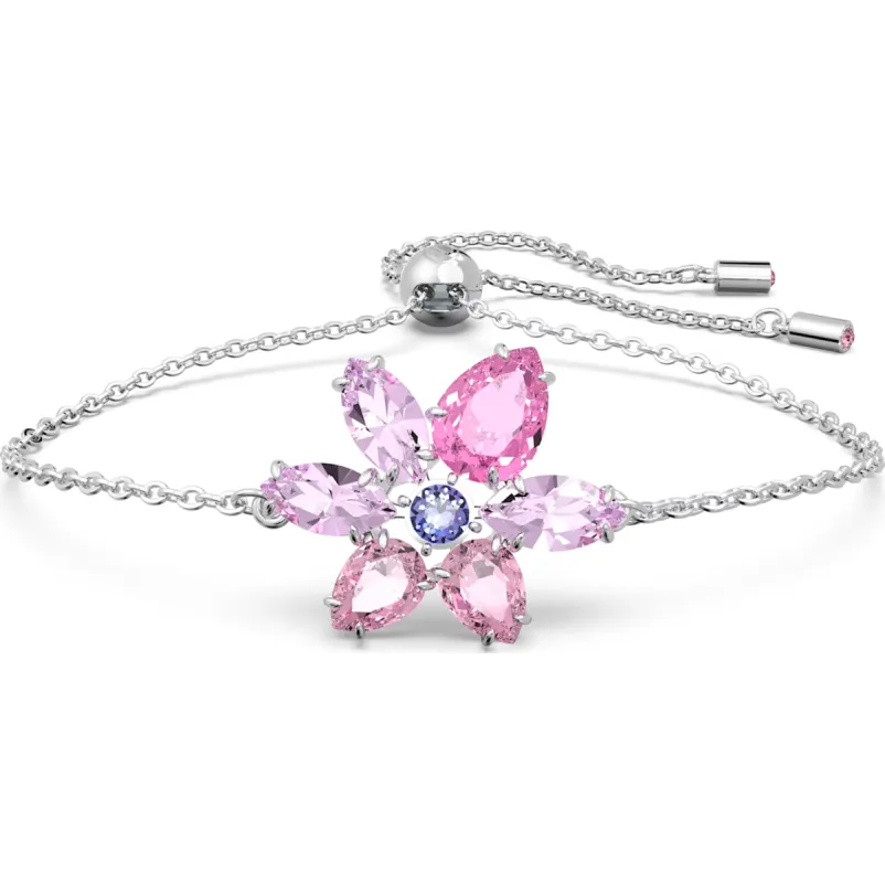 Swarovski Gema Rhodium Plated Flower Pink Crystal Bracelet sold by C.W. Sellors