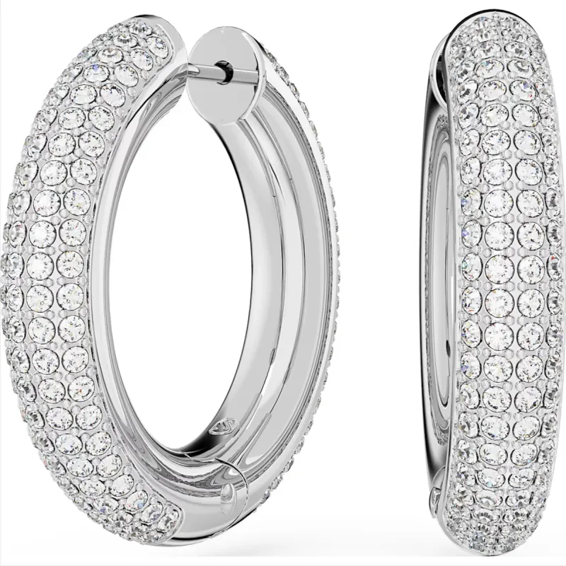 Swarovski Dextera Rhodium Plated White Crystal Hoop Earrings sold by C.W. Sellors