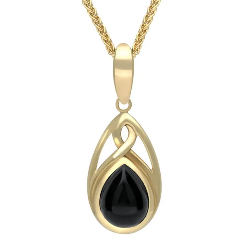 9ct Yellow Gold Whitby Jet Small Pear Twist Celtic Necklace sold by C.W. Sellors