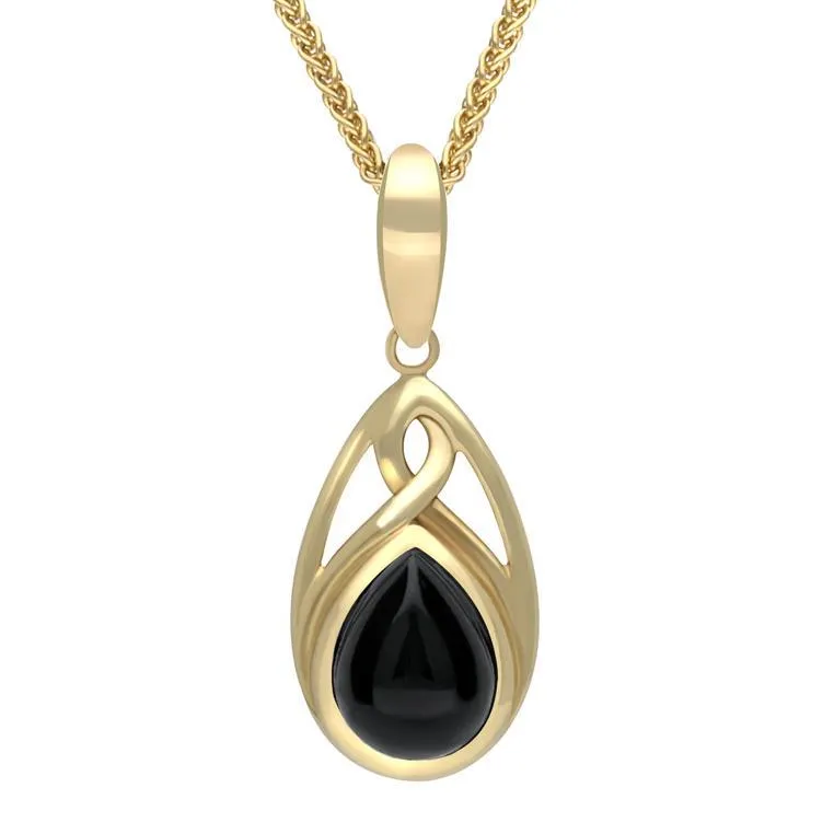 9ct Yellow Gold Whitby Jet Small Pear Twist Celtic Necklace sold by C.W. Sellors