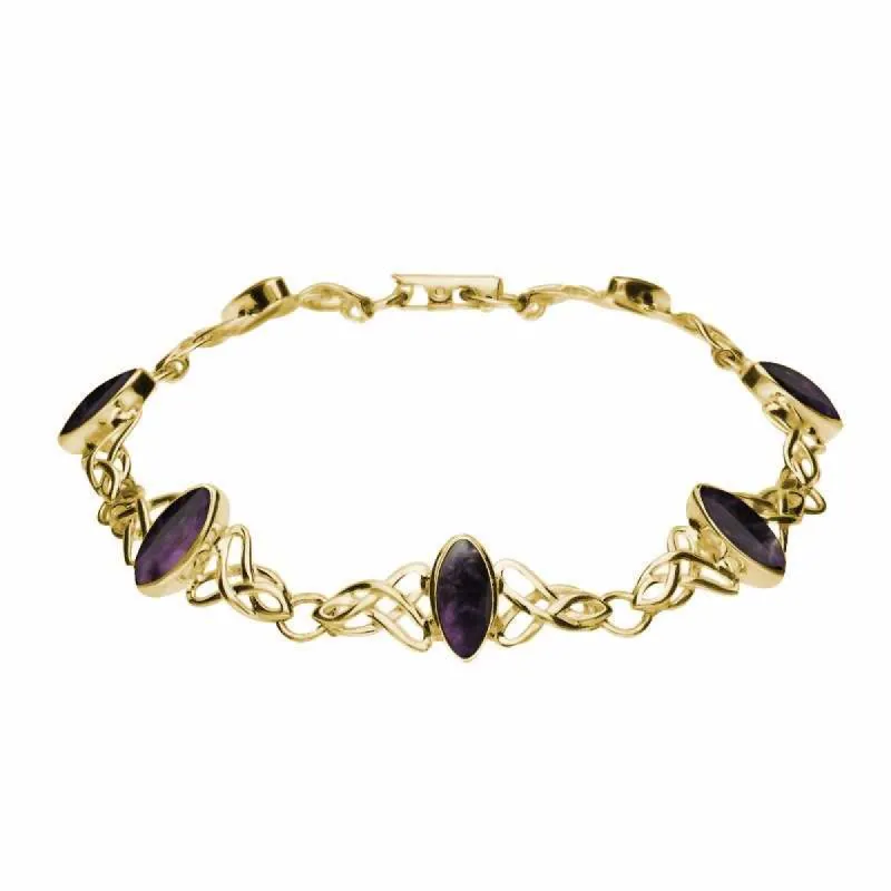 9ct Yellow Gold Blue John Marquise Shaped Celtic Bracelet sold by C.W. Sellors
