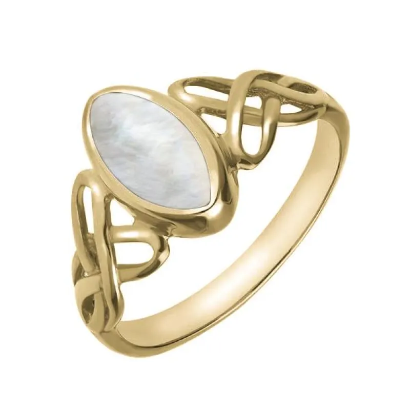 9ct Yellow Gold Mother of Pearl Marquise Celtic Ring sold by C.W. Sellors