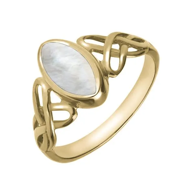 9ct Yellow Gold Mother of Pearl Marquise Celtic Ring sold by C.W. Sellors