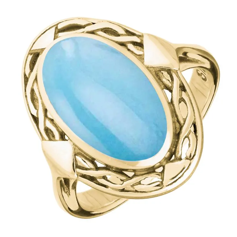 9ct Yellow Gold Turquoise Oval Celtic Ring sold by C.W. Sellors