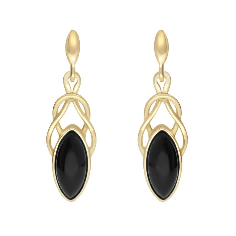 9ct Yellow Gold Whitby Jet Celtic Twist Drop Stud Earrings sold by C.W. Sellors