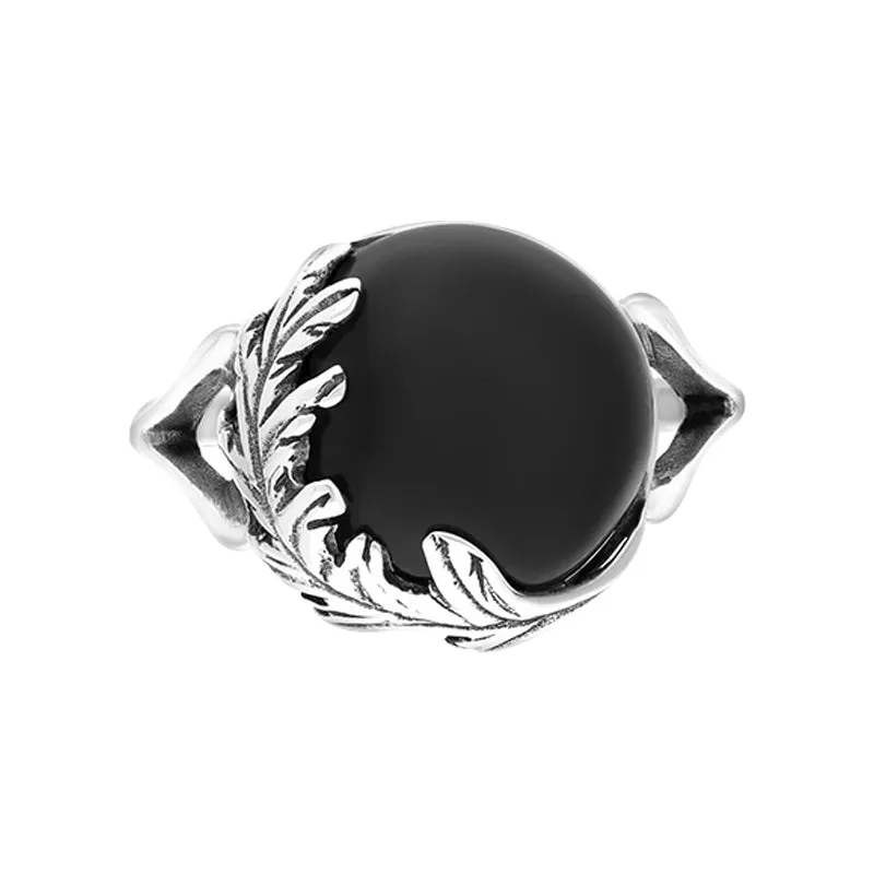 Sterling Silver Whitby Jet Round Acanthus Leaf Ring sold by C.W. Sellors product image thumbnail 3