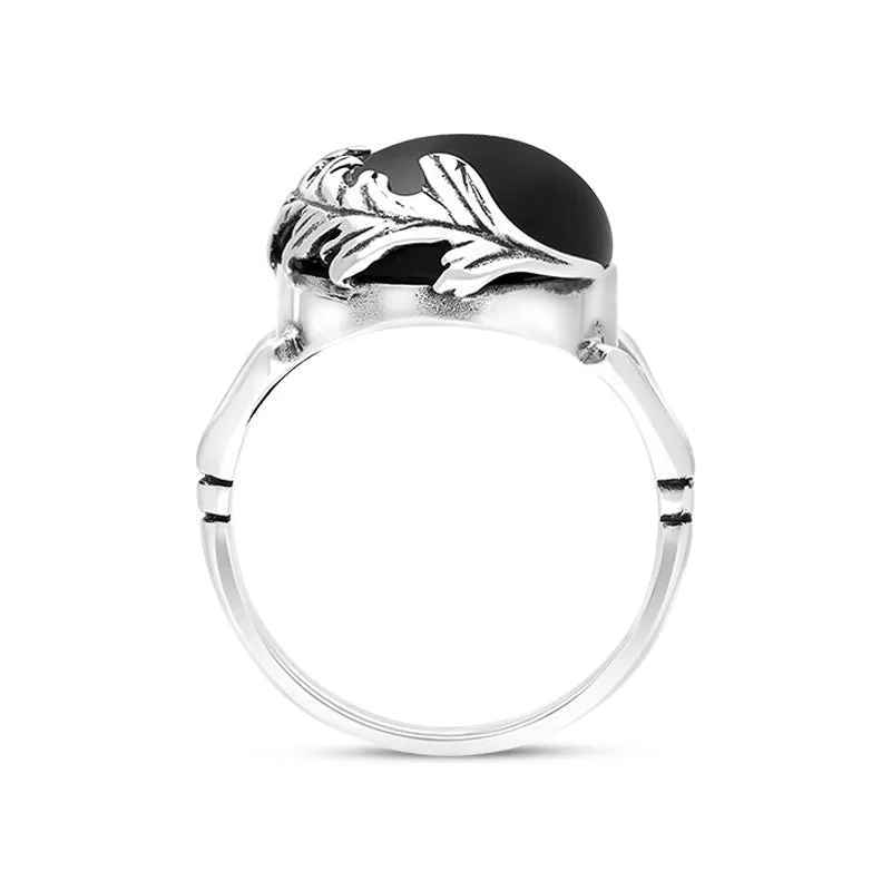 Sterling Silver Whitby Jet Round Acanthus Leaf Ring sold by C.W. Sellors product image thumbnail 2