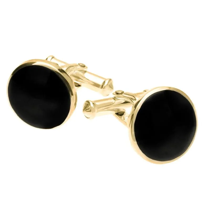 9ct Yellow Gold Whitby Jet Tudor Rose Back Cufflinks made by C.W. Sellors