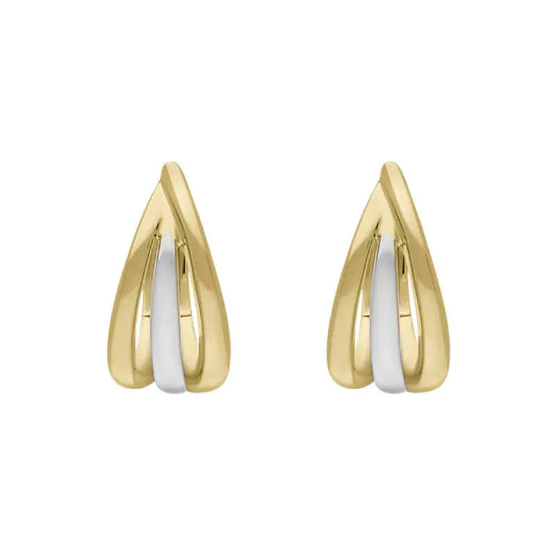 9ct Yellow and White Gold Round Three Row Hoop Earrings sold by C.W. Sellors