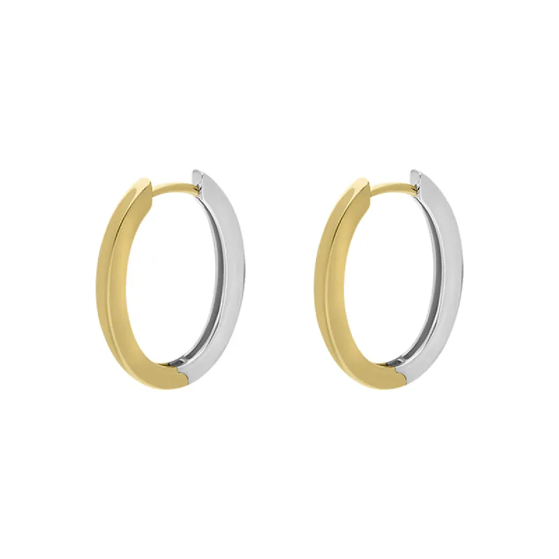 9ct Yellow and White Gold Flat Oval Hoop Earrings sold by C.W. Sellors