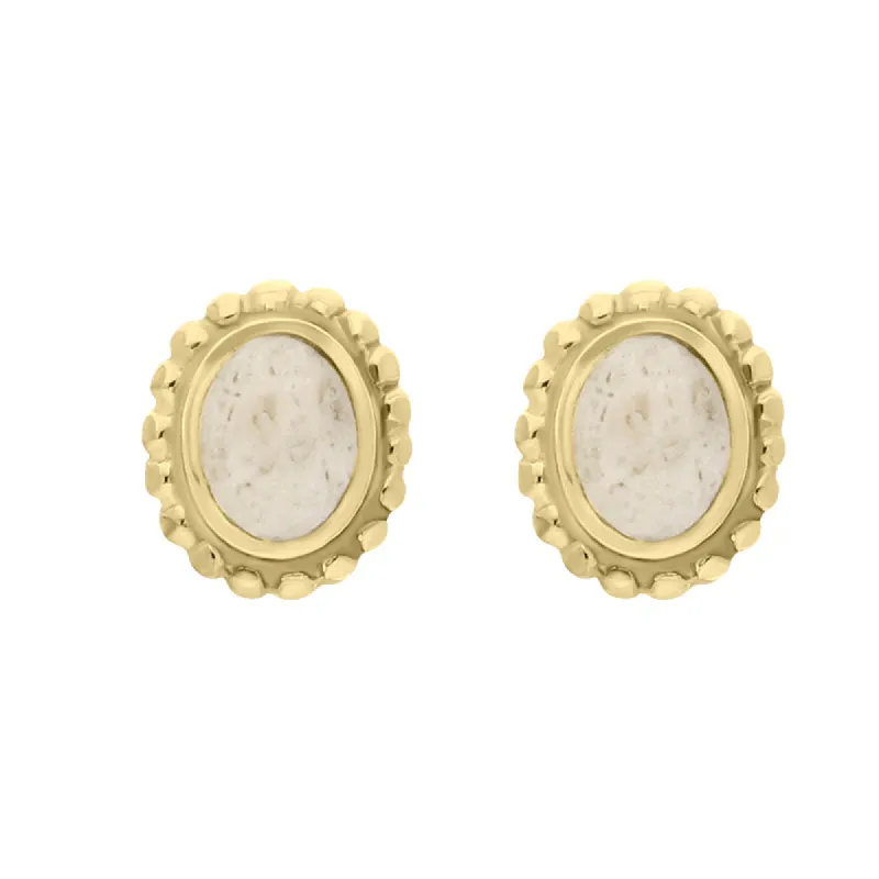 18ct Yellow Gold Coquina Oval Bobble Edge Stud Earrings sold by C.W. Sellors