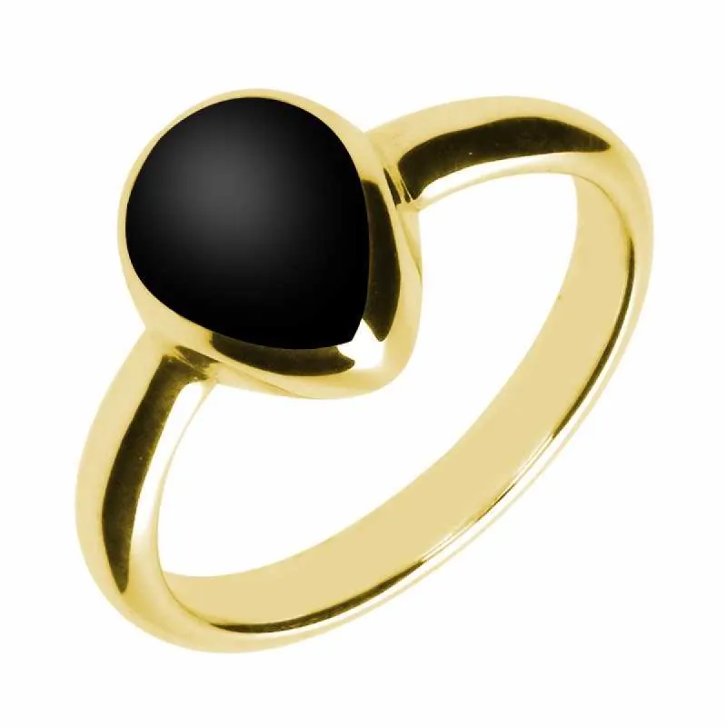 9ct Yellow Gold Whitby Jet Pear Shaped Ring sold by C.W. Sellors