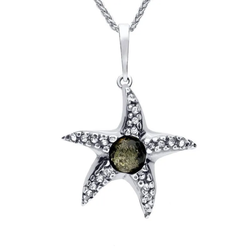 Sterling Silver Amber Cubic Zirconia Starfish Necklace sold by C.W. Sellors