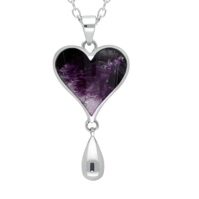 Sterling Silver Blue John Heart Teardrop Necklace sold by C.W. Sellors