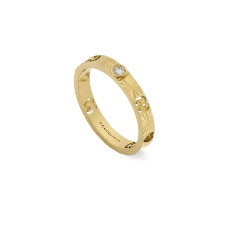 Gucci Icon 18ct Yellow Gold Diamond Heart Band Ring sold by C.W. Sellors