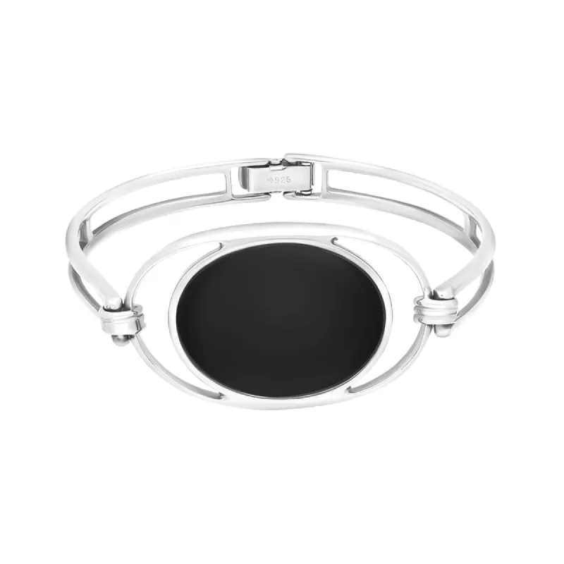 Sterling Silver Whitby Jet Oval Hinged Bangle D sold by C.W. Sellors