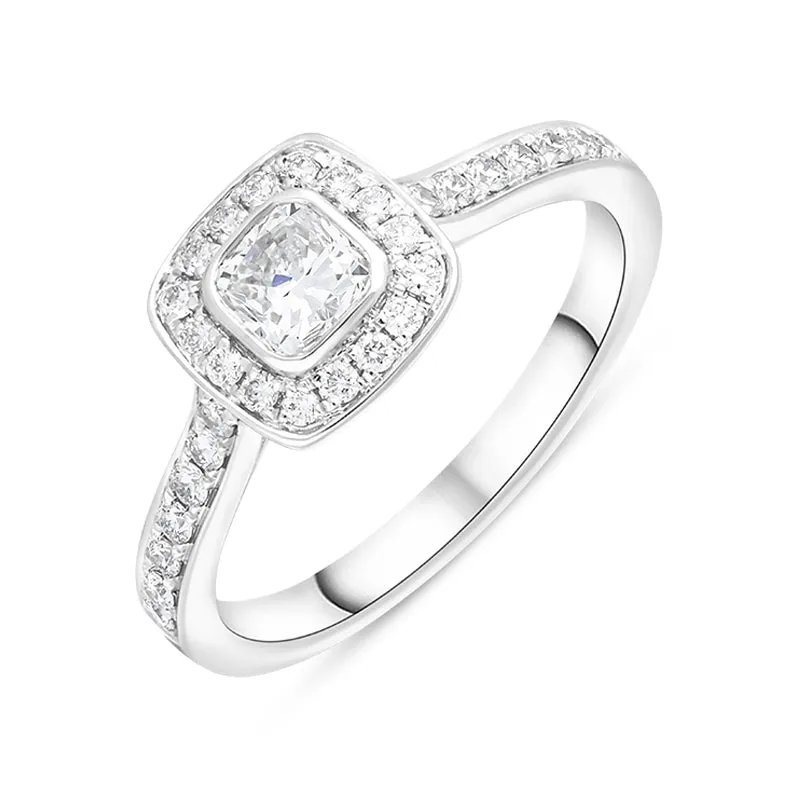 Platinum 0.66ct Diamond Cushion Cut Shoulder Set Cluster Ring sold by C.W. Sellors