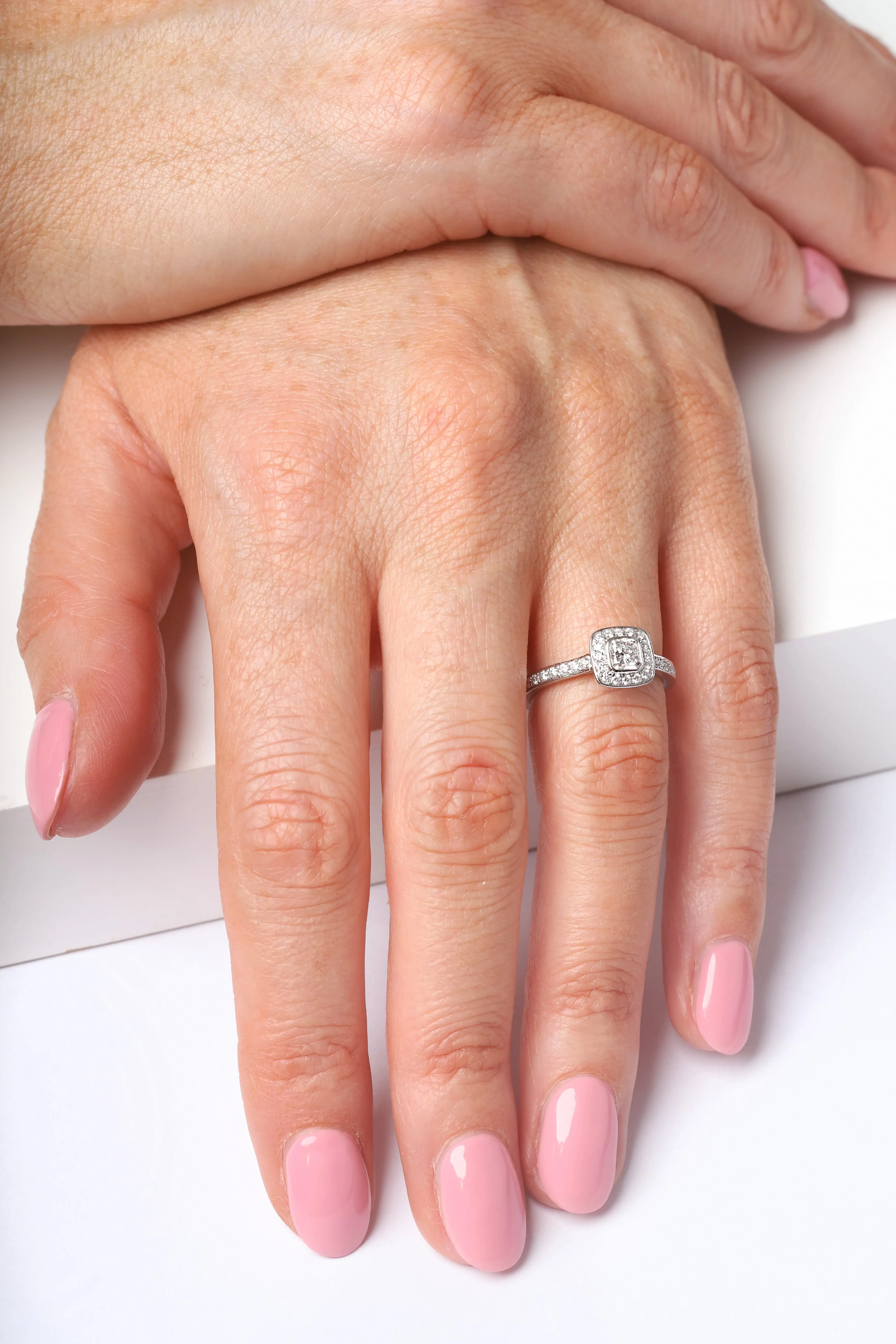 Platinum 0.66ct Diamond Cushion Cut Shoulder Set Cluster Ring sold by C.W. Sellors product image thumbnail 4