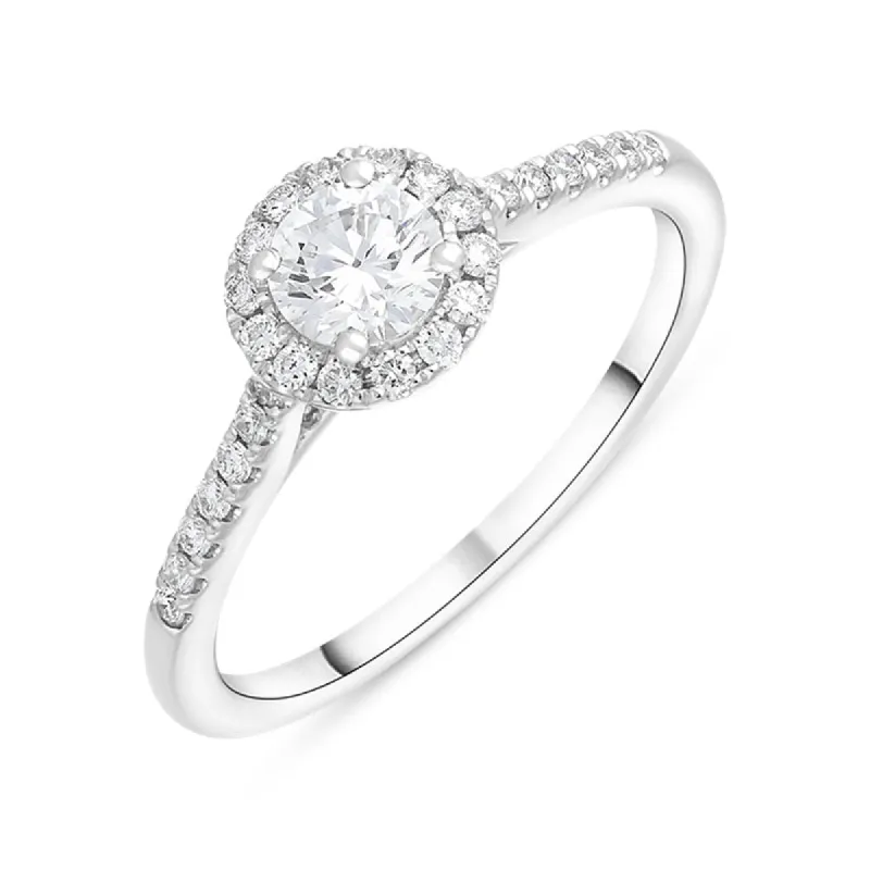 Platinum 0.59ct Diamond Shoulder Set Round Cluster Ring sold by C.W. Sellors