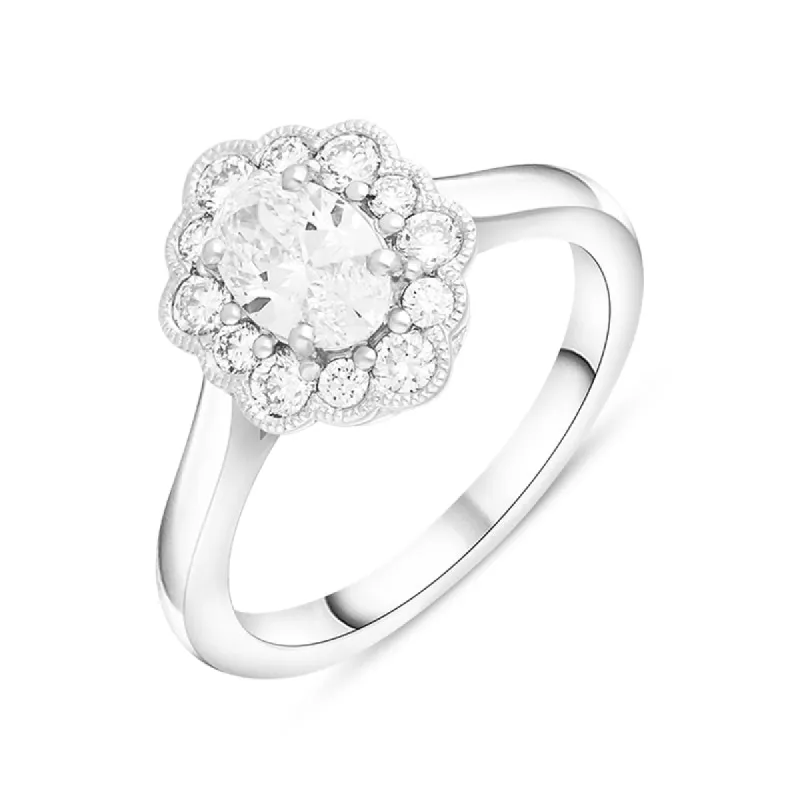 Platinum 1.00ct Diamond Oval Cluster Ring sold by C.W. Sellors