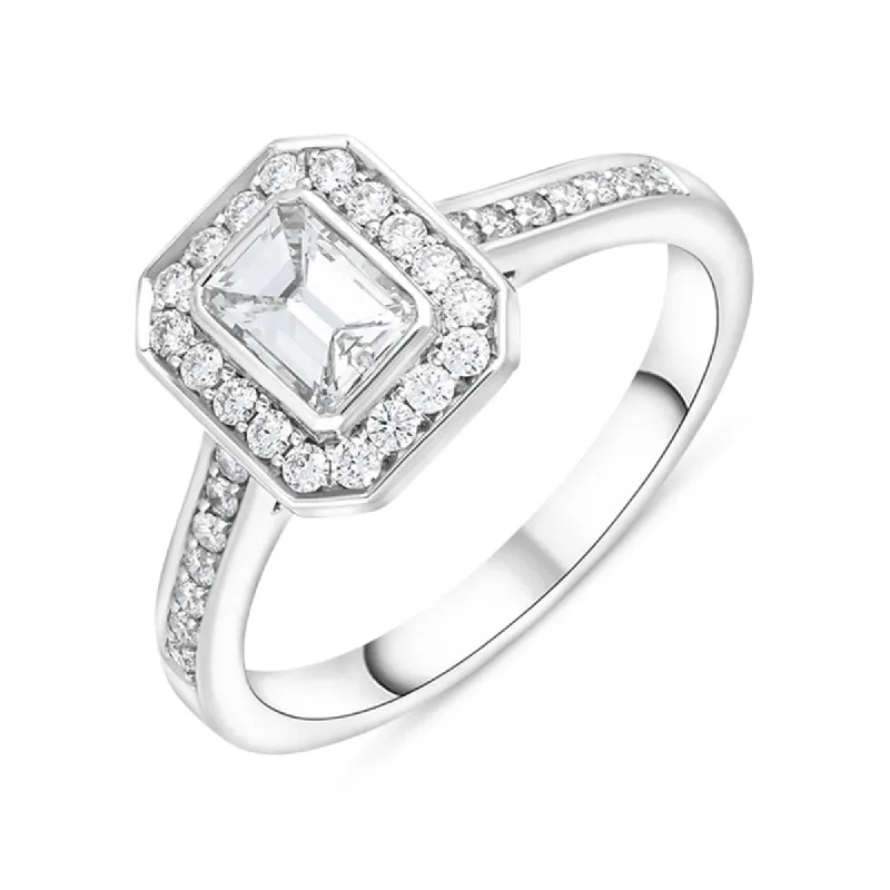 Platinum 0.78ct Diamond Shoulder Set Octagonal Cluster Ring sold by C.W. Sellors