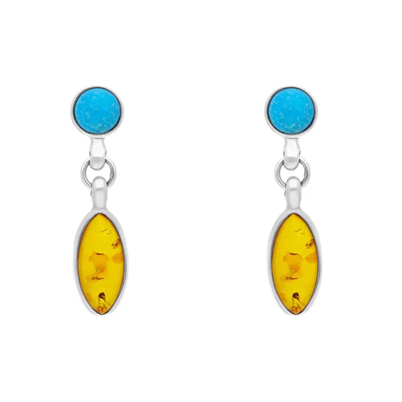Sterling Silver Amber Turquoise Drop Earrings sold by C.W. Sellors