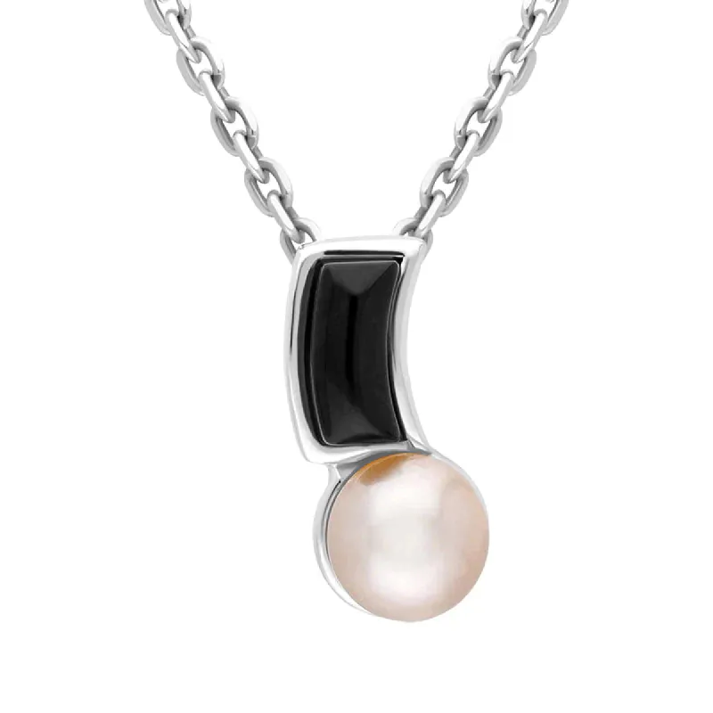 Sterling Silver Whitby Jet Freshwater Pearl Necklace sold by C.W. Sellors