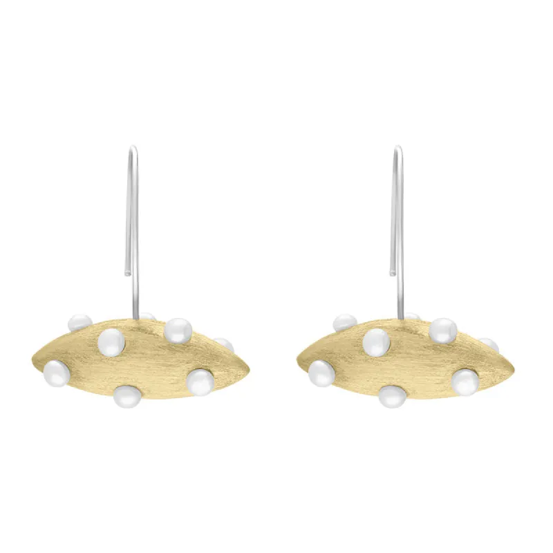 Sterling Silver Gold Plated Freshwater Pearl Horizontal Marquise Earrings D sold by C.W. Sellors