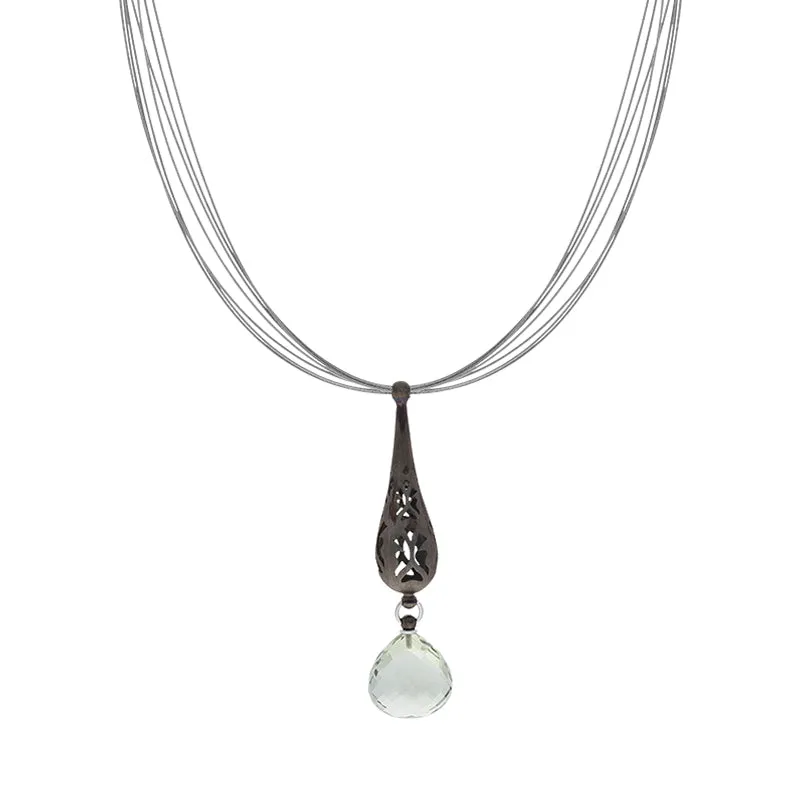 Sterling Silver Black Rhodium Mint Quartz Dropper Necklace D sold by C.W. Sellors