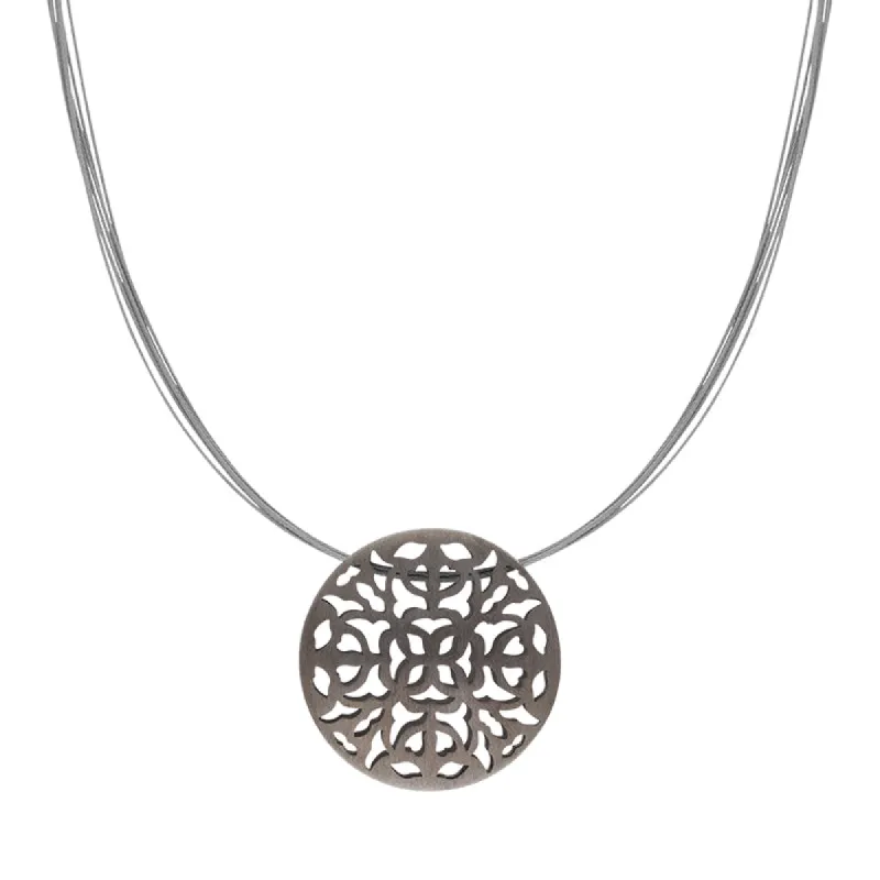 Sterling Silver Black Rhodium Cut Out Floral Necklace D sold by C.W. Sellors