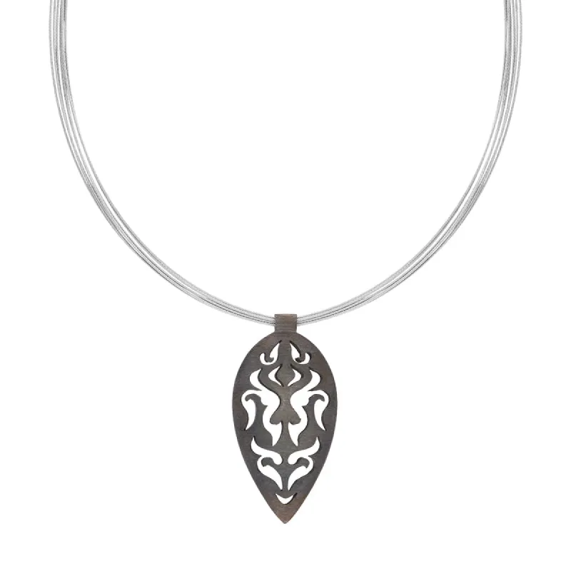 Sterling Silver Black Rhodium Cut Out Leaf Necklace D sold by C.W. Sellors