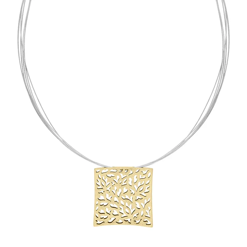 Sterling Silver Gold Plated Square Cut Out Necklace D sold by C.W. Sellors