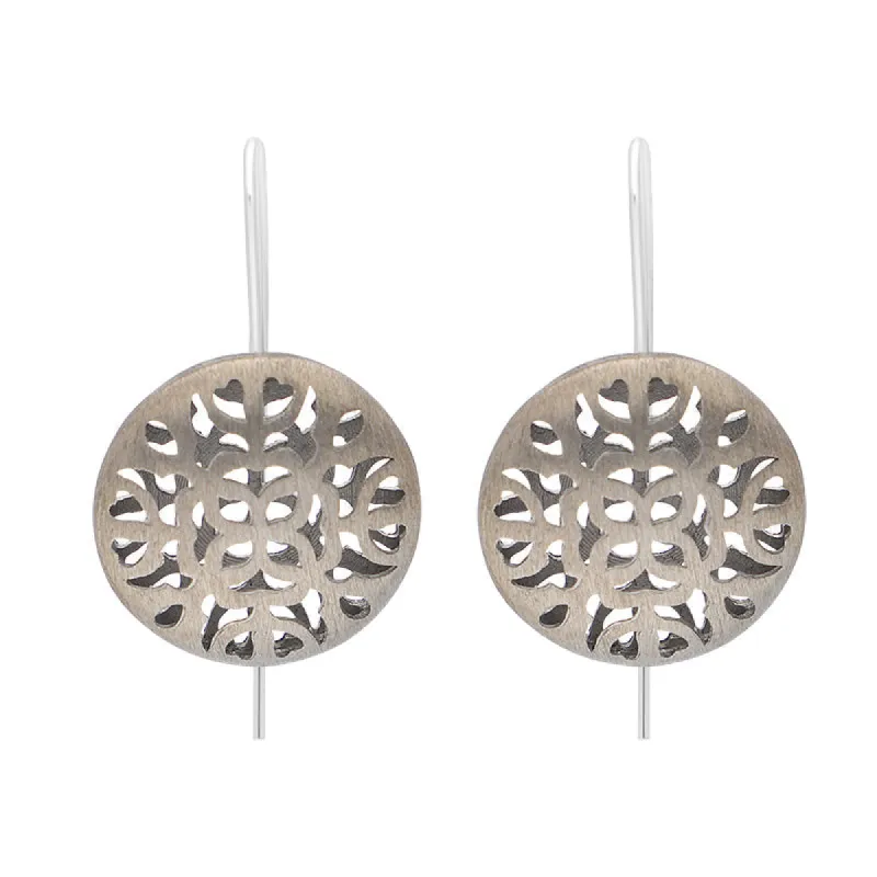 Sterling Silver Black Rhodium Round Cut Out Drop Earrings D sold by C.W. Sellors