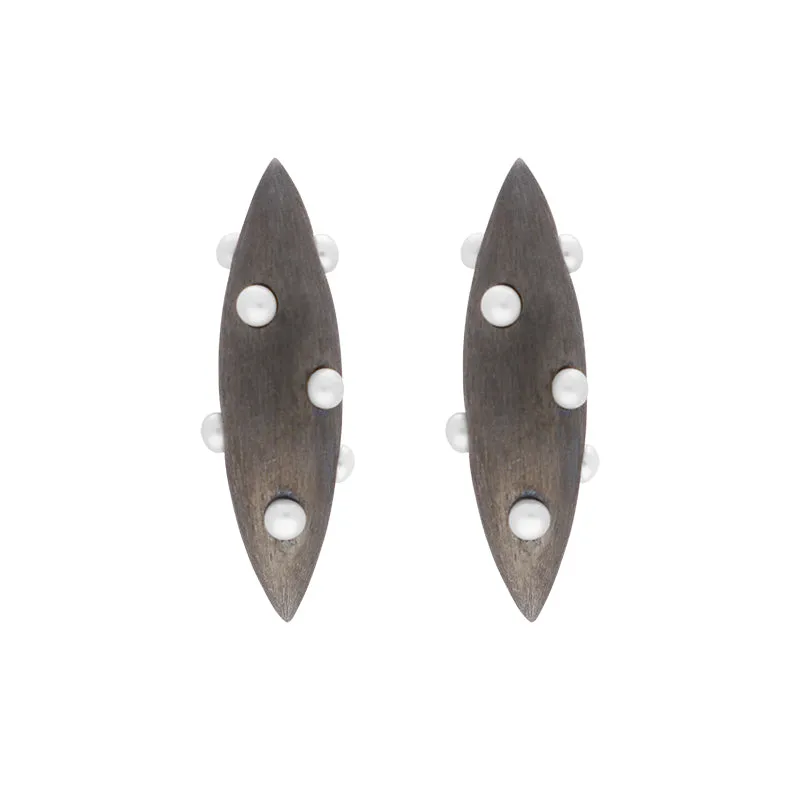 Sterling Silver Black Rhodium Freshwater Pearl Long Marquise Drop Earrings D sold by C.W. Sellors