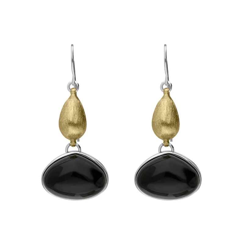Sterling Silver Gold Plated Whitby Jet Drop Earrings D sold by C.W. Sellors