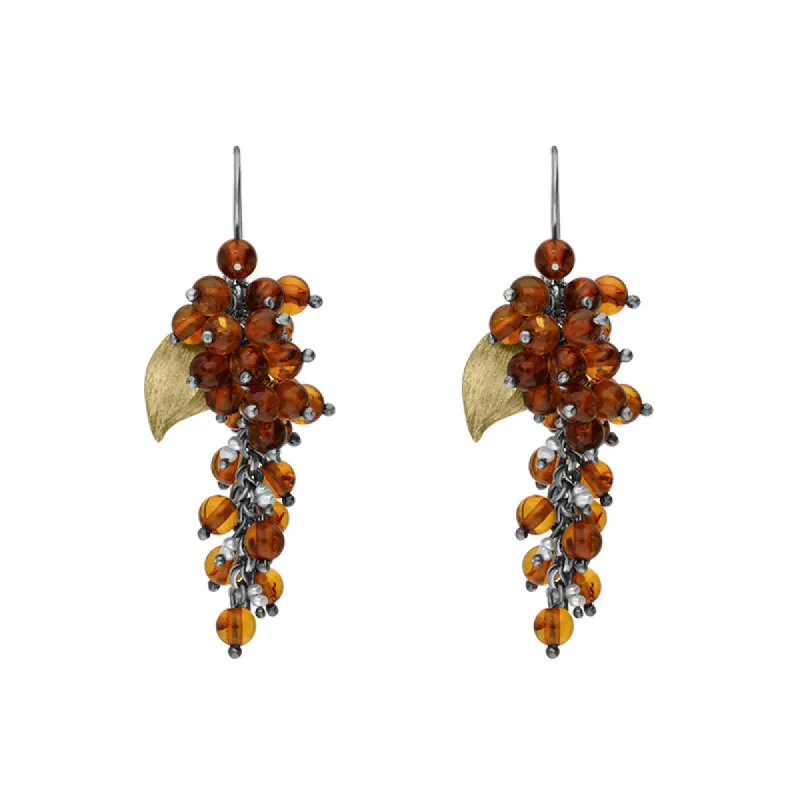 Sterling Silver Gold Plated Amber Pearl Bead Drop Earrings D sold by C.W. Sellors