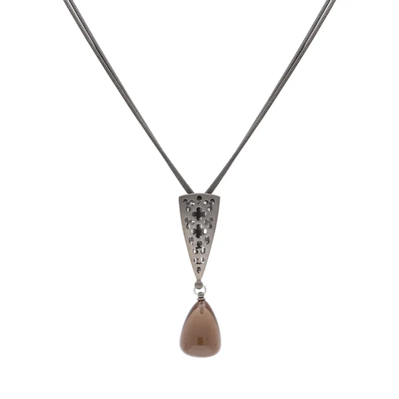 Sterling Silver Black Rhodium Smokey Quartz Dropper Necklace D sold by C.W. Sellors