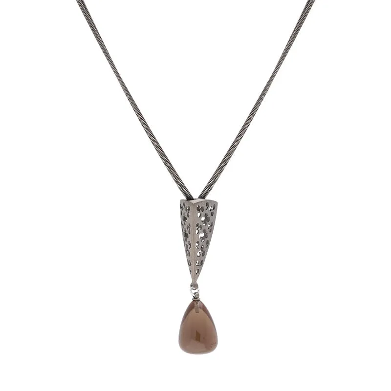 Sterling Silver Black Rhodium Smokey Quartz Dropper Necklace D sold by C.W. Sellors product image thumbnail 2