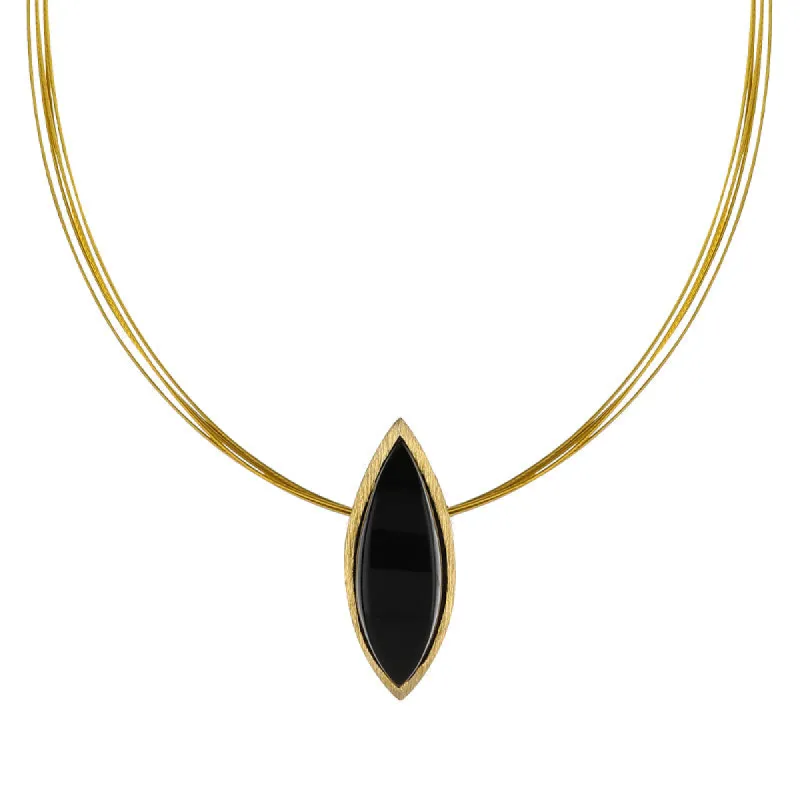 Sterling Silver Gold Plated Whitby Jet Marquise Necklace D sold by C.W. Sellors