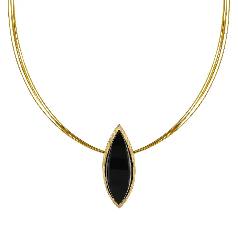 Sterling Silver Gold Plated Whitby Jet Marquise Necklace D sold by C.W. Sellors