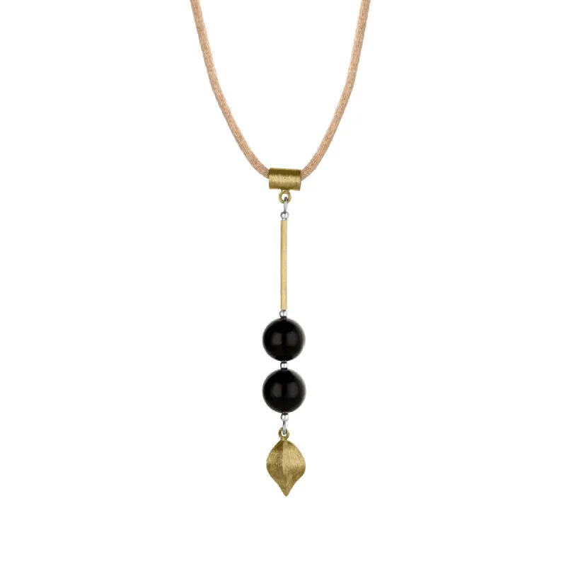 Sterling Silver Gold Plated Whitby Jet Bead Drop Cord Necklace D sold by C.W. Sellors