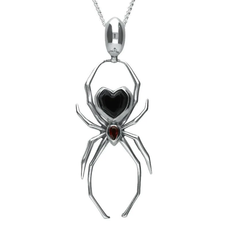 Sterling Silver Whitby Jet & Garnet 55mm Spider Egg Bail Necklace sold by C.W. Sellors