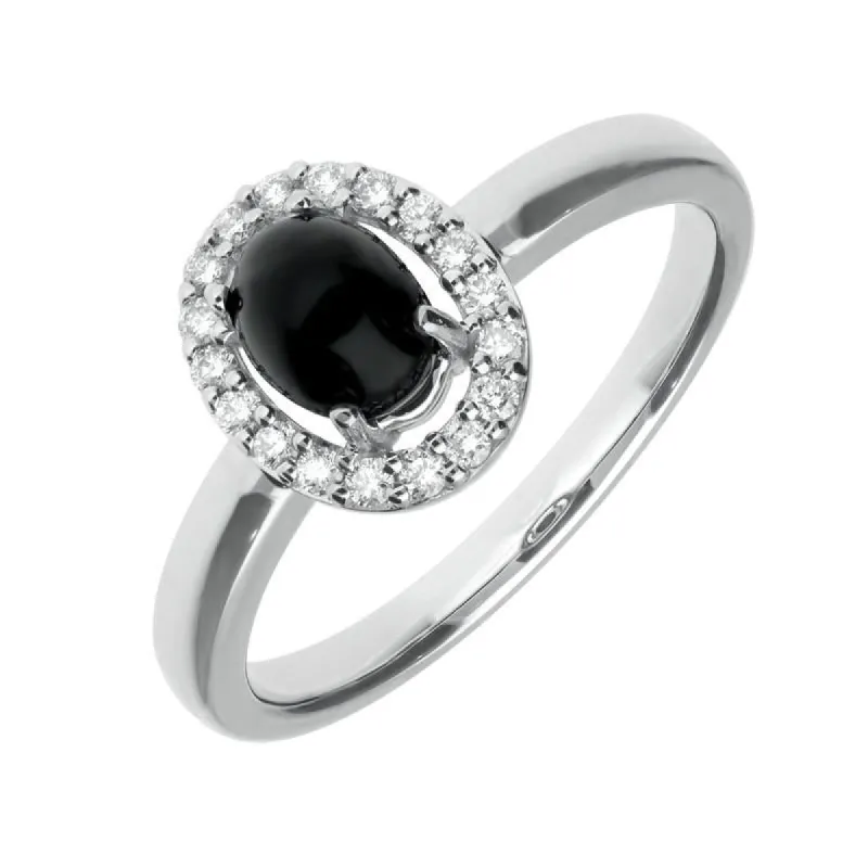 18ct White Gold Whitby Jet 0.17ct Diamond Oval Ring sold by C.W. Sellors