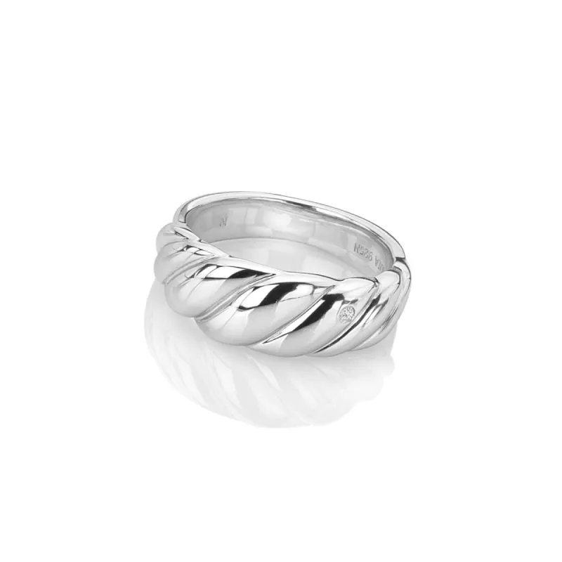 Hot Diamonds Twist Sterling Silver Wide Ring D sold by C.W. Sellors